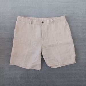 Baird McNutt Murano Alex Fit Shorts Mens 36 Tan 100% Linen 8" Inseam Resort